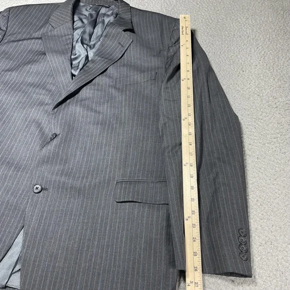 Jack Victor Suit Jacket Mens 50L Gray Pinstripe Super 100s Wool Long 2 Button